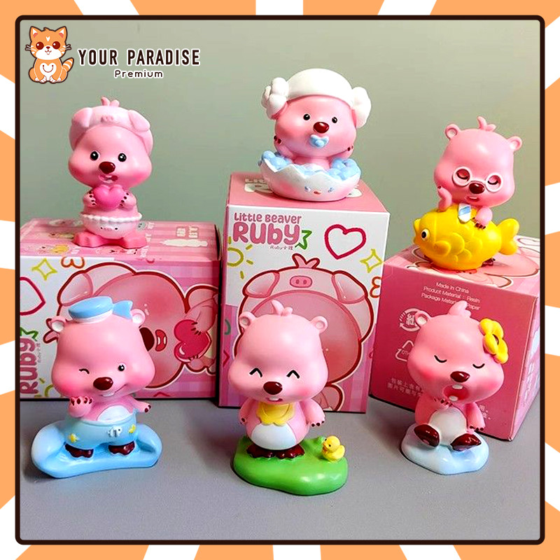 粉色 露比 海狸寶寶 盲盒 手辦玩具 少女心 可愛 治愈公仔 周邊潮玩 露比 房間 桌面擺件 裝飾品 驚喜玩偶 生日禮物