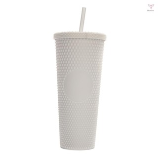 710ml/24oz 大容量水杯全鉚釘啞光不倒翁可重複使用塑料杯廣口防漏蓋吸管