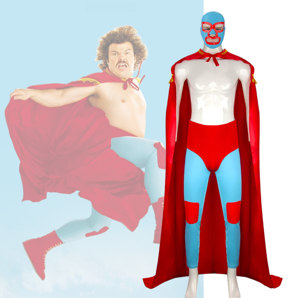 電影 Nacho Libre Cosplay 服裝:墨西哥摔跤手緊身衣,男士紅色斗篷和麵具