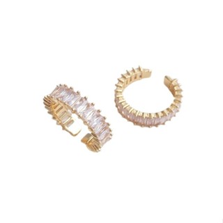 宏雲Hongyun-Ala新品-保色鑽戒14K包金T方鋯石戒指時尚潮ins輕奢冷淡風高級食指開口戒