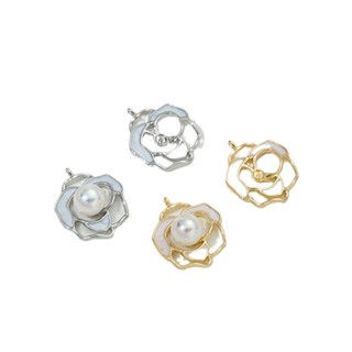 宏雲Hongyun-Ala新品-保色14K包金滴油山茶花吊墜玫瑰花珠託耳釘diy粘珍珠項鍊耳環配件
