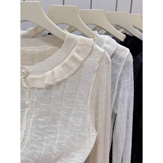 【HOT 本舖】 荷葉領冰絲防曬衣女夏季薄款披肩外搭開衫外套配吊帶裙子針織上衣