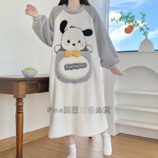 Pea豌豆~睡袍 保暖睡衣 慵懶風 睡裙 女 鞦鼕季珊瑚絨保暖加厚 法蘭絨睡衣 連衣裙 中長款傢居服✨
