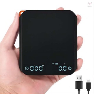 帶定時器的咖啡秤 2000g/0.1g 可充電濃縮咖啡秤便攜式數字廚房秤,帶 3 種定時模式 g/oz/ml 單位切換,