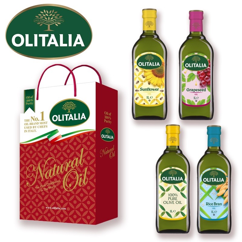 奧莉塔OLITALIA 純橄欖油 葵花油 葡萄籽油 玄米油 芥花油 1公升 兩入組禮盒【阿瓜歐妮】過年禮盒 伴手禮