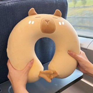 ✨可開發票#卡比巴拉毛絨玩具頸枕上課旅行護頸枕頭棕色頸枕旅行上課護頸枕頭#萬聖商行