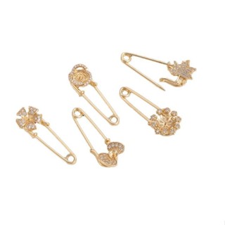 宏雲Hongyun-Ala新品-14K包金保色微鑲鋯石雪花蚌形花朵楓葉半孔珠託胸針diy粘珍珠別針