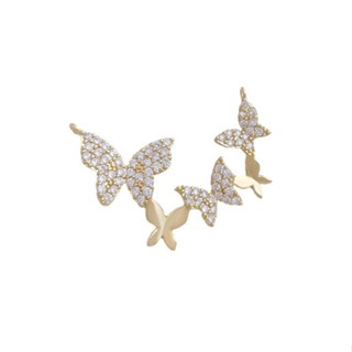 宏雲Hongyun-Ala新品-微鑲鋯石14K包金保色四隻蝴蝶雙吊掛件diy手工鎖骨鏈珍珠項鍊吊墜