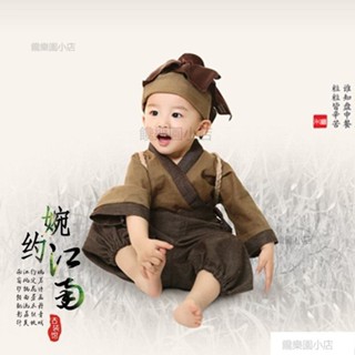 ⭐兒童角色扮演服裝 兒童漢服寶寶古裝 萬聖節cos男小和尚衣服 小書童鋤禾三字經表演出服裝u