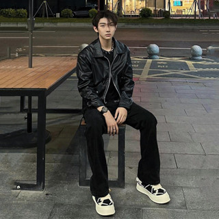 牛仔褲男高彈性休閒長褲菸灰色直筒男褲