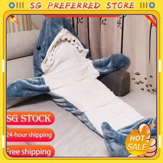 【SG首選】【SG現貨】鯊魚毯 鯊魚連體衣 毛毯鯊魚睡袋 毛毯連帽睡裙 法蘭絨睡衣 可愛毛絨舒適角色扮演服裝 S5LK