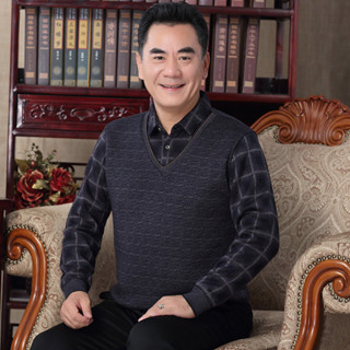 男士大尺碼刷毛襯衫 爸爸裝保暖上衣 加厚款中老年刷毛假毛衣襯衫