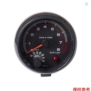 Crtw 3.75'' 汽車通用碳纖維轉速表儀表白色 Inter Shift 燈 0-8000 RPM
