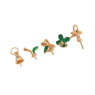 宏雲Hongyun-Ala新品-綠葉花瓣樹枝半孔託14K包金保色水晶玉石珍珠吊墜花托手工diy配件
