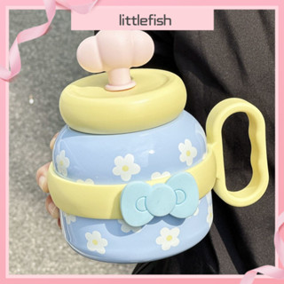 [Littlefish] 保溫杯女生顔值大容量桌麵杯子不銹鋼咖啡帶吸管 雲朵水杯
