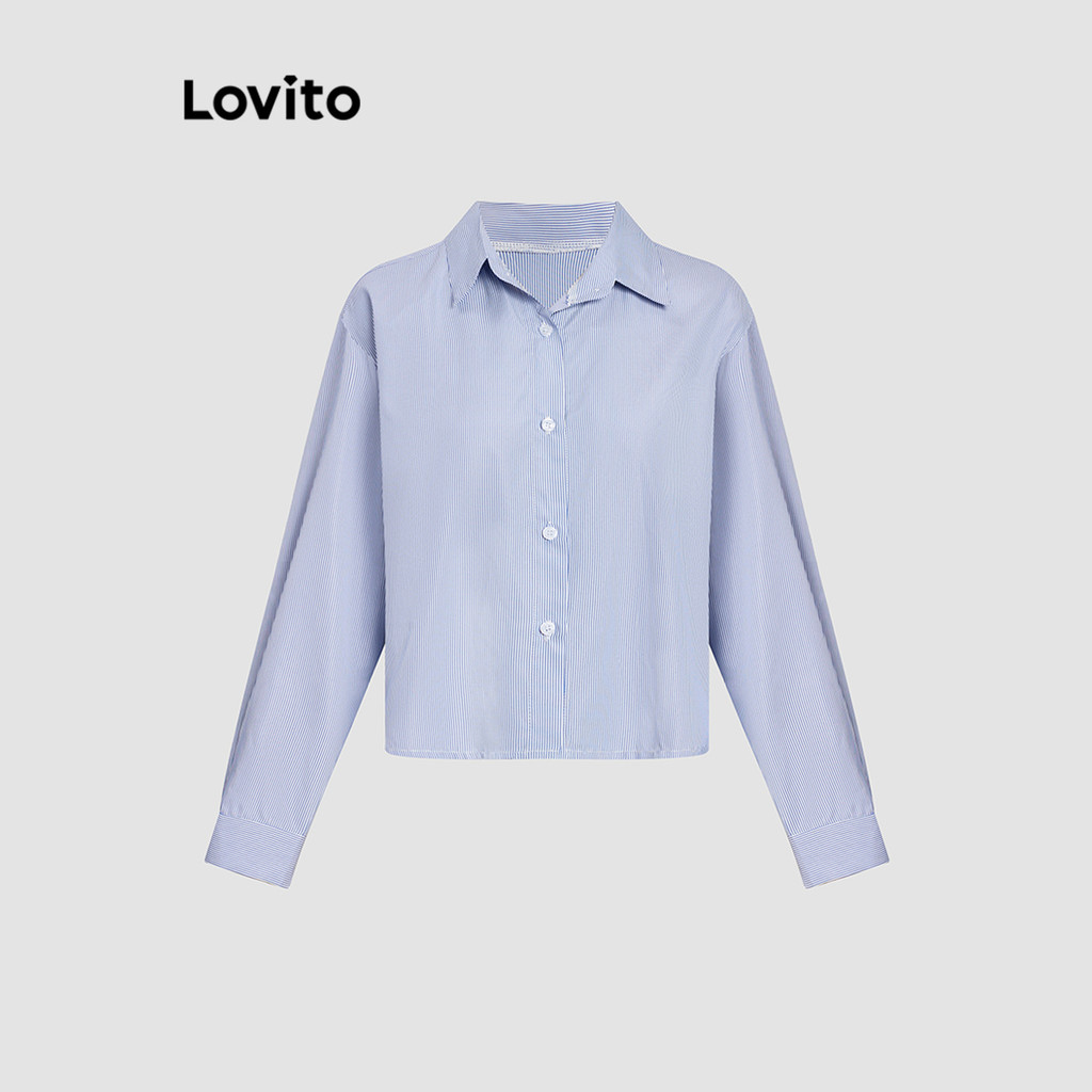Lovito 女式休閒條紋鈕扣正面襯衫 L114AD798