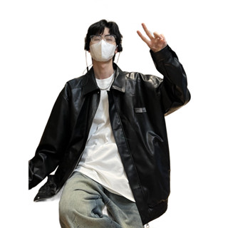 男士寬鬆皮衣 防油汙免水洗夾克上衣 機車服外套