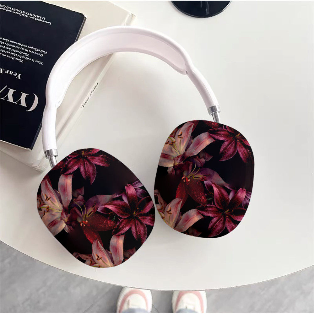 適用於 AirPods Max2 保護殼的紫百合圖案保護殼光面硬殼