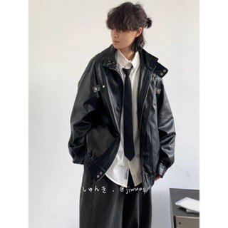 NANS 臺灣現貨 皮衣外套 23號街區秋季美式復古飛行員男女痞帥潮流寬鬆翻領機車皮衣外套