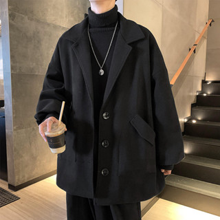 雙面羊絨男短版大衣 寬鬆帥氣毛呢外套風衣 簡約大衣男短版外套