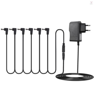 吉他效果踏板電源適配器,帶 6 種方式菊花鏈電纜電源線直角
