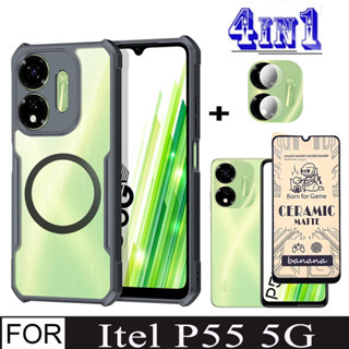 Itel P55 5G 防震手機殼適用於 itel P55 P 55 ItelP55 陶瓷螢幕保護膜 + 帶磁性無線充電