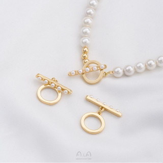 宏雲Hongyun-Ala新品-14K包金保色鑲嵌貝珠仿珍珠OT扣連接搭扣diy項鍊飾品收尾扣配件