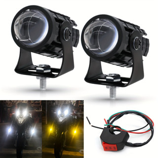 2 件裝 5000LM LED 機車額外燈，帶控制開關的雙色聚光燈，IP68 防水，硬連線 ≤36V，適用於全地形車踏板