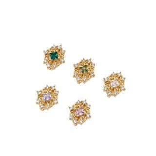 宏雲Hongyun-Ala新品-強保色14K包金鋯石蕾絲花形三排扣三孔隔珠diy手工串珍珠飾品配件