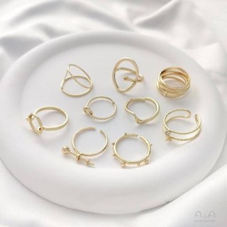 宏雲hongyun-ala新品-保色14k包金日韓時尚半孔合金託戒指手工繞線戒圈diy輕奢開口戒指