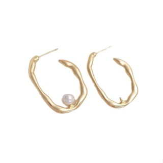 宏雲Hongyun-Ala新品-保色耳環14K包金不規則U形帶半孔珍珠託耳釘S925銀針diy手工耳飾