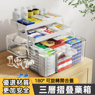 臺灣現貨 三層折疊醫藥箱 萬用手提醫藥箱 家庭藥箱 防塵葯箱 藥物應急收納箱 三層折疊醫藥箱 手提收納箱 保健箱 急救箱