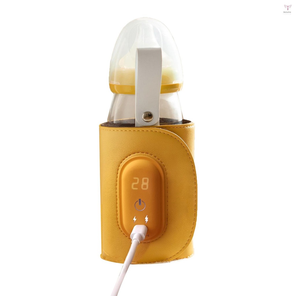 Toyutw)便攜式 USB 奶瓶加熱器旅行牛奶保溫器汽車嬰兒奶瓶加熱器奶瓶加熱袋用於母乳和配方可調節溫度帶 LED 溫