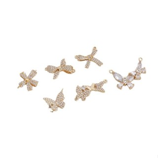 宏雲Hongyun-Ala新品-14K包金保色鑲鋯蝴蝶結吊墜雙蝴蝶雙吊diy珍珠項鍊鎖骨鏈手鏈掛件