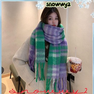 SNOWWY2冬季海毛圍巾,彩虹色軟長款流蘇圍巾,防風針織厚厚的溫暖羊毛披肩