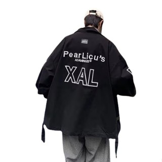 男士寬鬆春秋季外套 休閒嘻哈夾克衫 棒球服工裝情侶寬鬆外套
