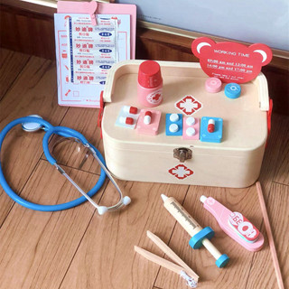 兒童醫師工具 木製木盒 小小過家家 模擬護士玩具 女孩益智牙科醫生玩具
