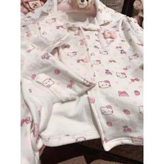 德絨 刷毛 hello kitty 睡衣 女 秋冬季 加厚 保暖 居家服 套裝 外穿