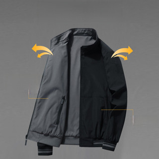 男士春秋季夾克衫 雙面棒球服外套 飛行服立領寬鬆夾克衫
