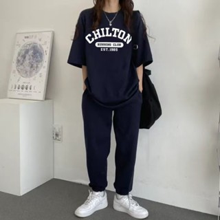 衣時尚 套裝 上衣 休閒褲 S-2XL新款印花字母潮牌女裝套裝兩件韓版圓領短袖長褲兩件套ME005-74951.