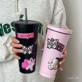 保溫杯 美式咖啡杯 網紅爆款保溫杯 雙層學生吸管杯 韓式保溫杯 吸管玻璃杯水杯女新款2024SHKO