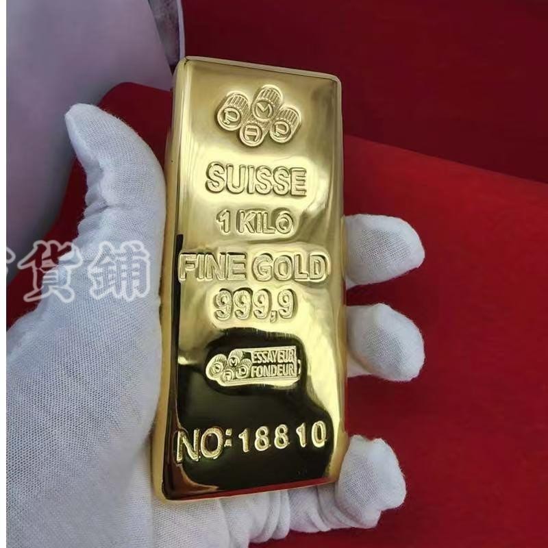 仿真龐博瑞士金條 金磚金店銀行 實心銅鍍金1000克樣品金條道具擺件 仿真龐博瑞士金條