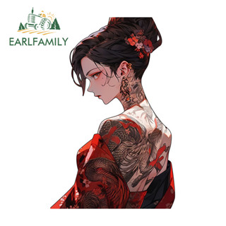 Earlfamily 女性紋身武士車貼遮擋劃痕大篷車滑板旅行箱後備箱乙烯基貼花防水有趣汽車配件