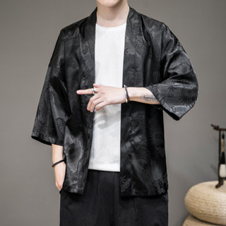男式龍紋提花小外套夏季新款夾克復古和服中國風寬鬆
