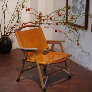 北歐風 原木椅 休閒椅 小空間椅子 設計感傢俱 實木kermit chair戶外露營折疊椅克米特椅頭層牛皮便攜式沙灘躺椅