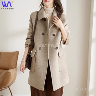 W&S M-4XL 韓版中長款毛呢大衣 修身寬鬆顯瘦外套女 風衣外套女 大尺碼女裝 大尺碼女裝 秋天女裝 上班通勤穿搭