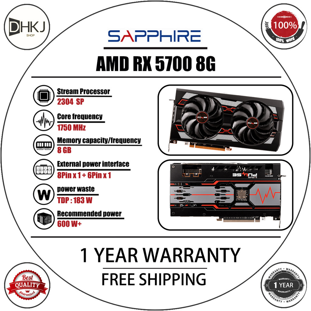 二手藍寶石 AMD RX 5700 PULSE 8GB GDDR6 256 位遊戲 GPU 顯卡 1 年保修