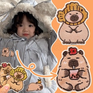 Capybara 刺繡補丁 - 自粘 T 恤補丁 - 卡通動漫 DIY 縫製貼紙 - 時尚河豚配飾 - 可愛的水豚補丁服