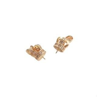宏雲hongyun-ala新品-保色14k包金鑲嵌鋯石皇冠半孔珠託水晶珍珠吊扣diy手工首飾品配件