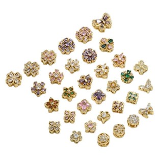 宏雲Hongyun-Ala新品-14K包金微鑲鋯石蝴蝶四葉草櫻花單排雙排多孔隔珠diy珍珠飾品配飾